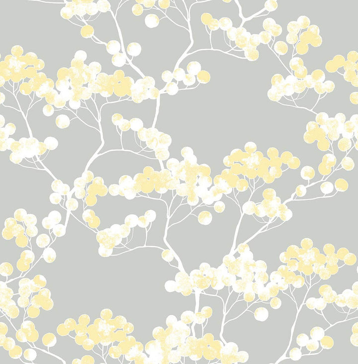 Cyprus Blossom Buttercup & Gray by Seabrook Wallpaper NextWall Peel & Stick United States 30.75 20.87" 20.5" - Fabric Carolina -