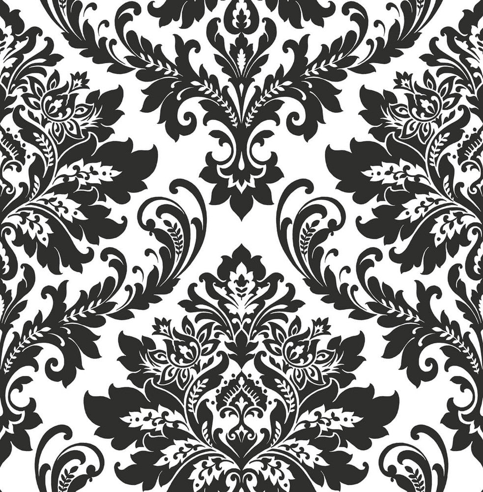 Damask Black & White by Seabrook Wallpaper NextWall Peel & Stick United States 30.75 20.87" 20.5" - Fabric Carolina -