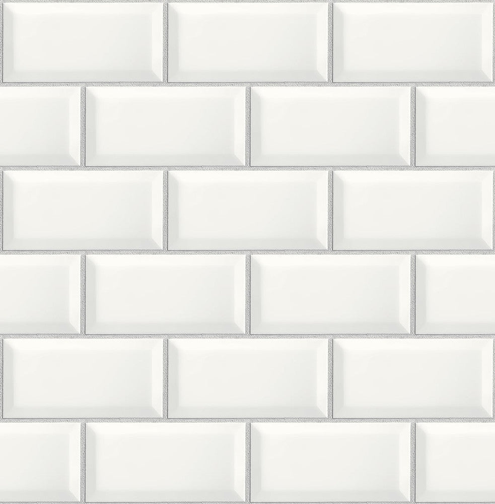 Large Subway Tile Alabaster & Grey by Seabrook Wallpaper NextWall Peel & Stick United States 30.75 6.95" 20.5" - Fabric Carolina -
