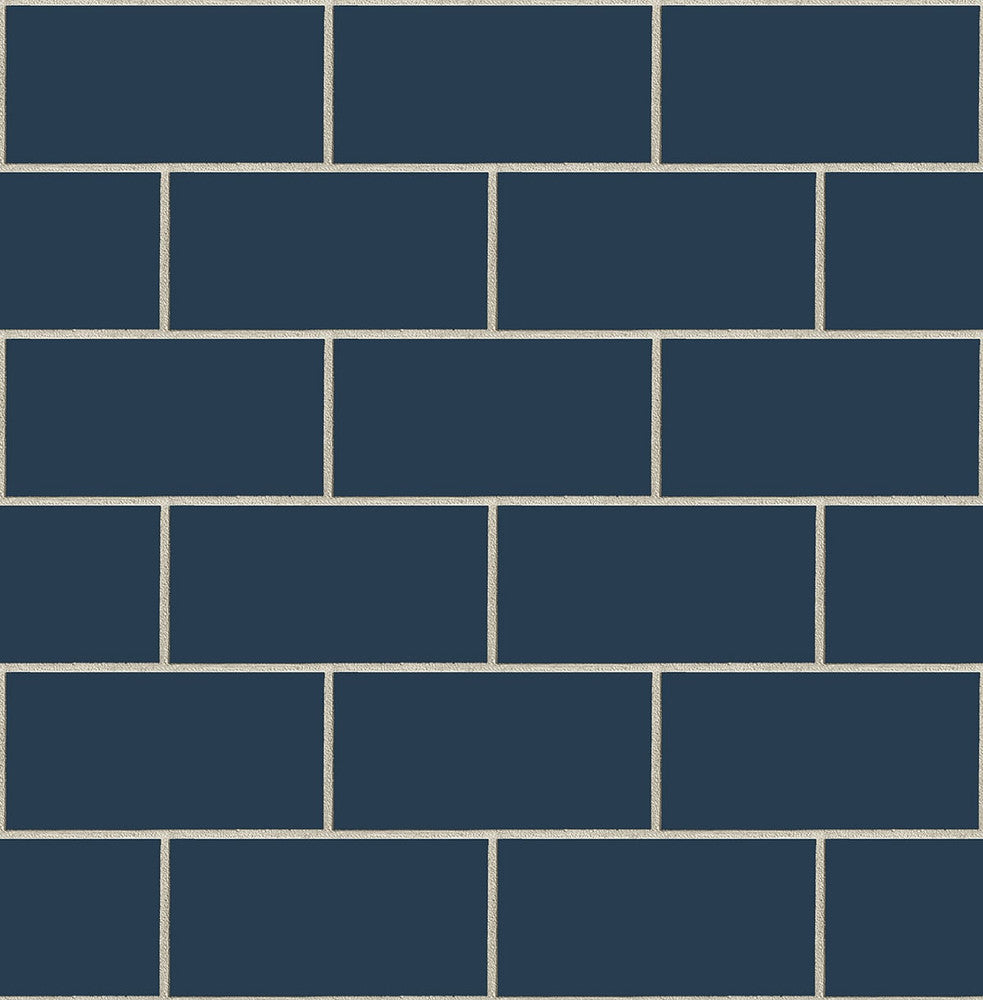 Retro Subway Tile Navy Blue by Seabrook Wallpaper NextWall Peel & Stick United States 30.75 6.95" 20.5" - Fabric Carolina -