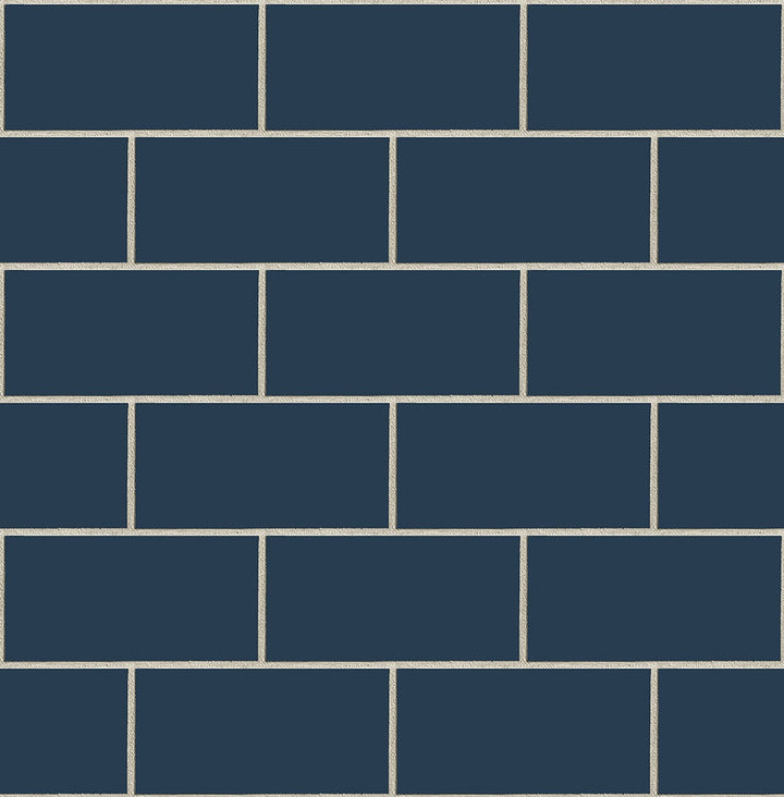 Retro Subway Tile Navy Blue by Seabrook Wallpaper NextWall Peel & Stick United States 30.75 6.95" 20.5" - Fabric Carolina -