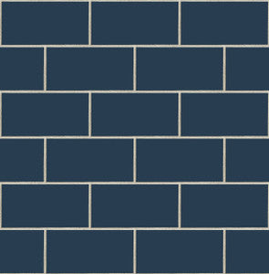 Retro Subway Tile Navy Blue by Seabrook Wallpaper