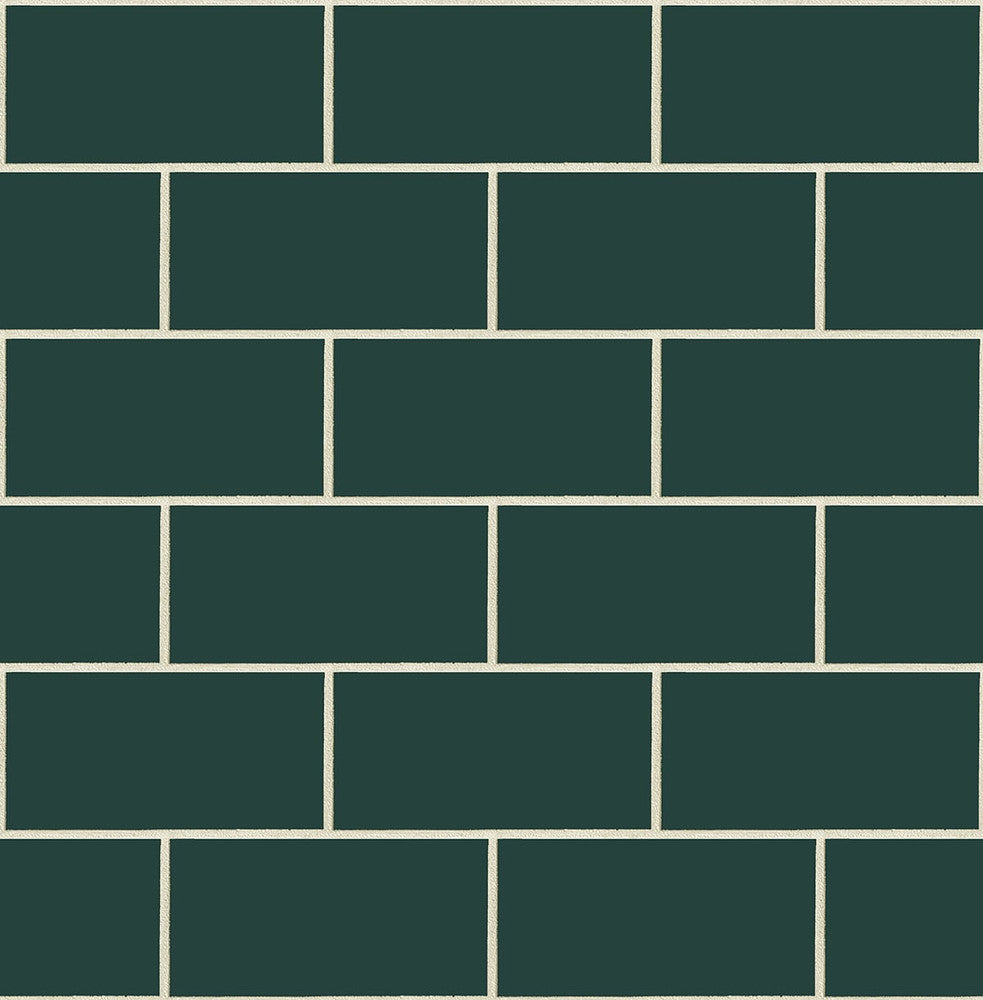 Retro Subway Tile Evergeen by Seabrook Wallpaper NextWall Peel & Stick United States 30.75 6.95" 20.5" - Fabric Carolina -