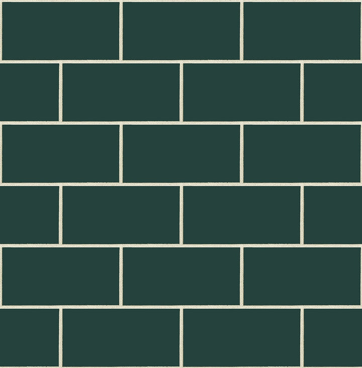 Retro Subway Tile Evergeen by Seabrook Wallpaper NextWall Peel & Stick United States 30.75 6.95" 20.5" - Fabric Carolina -