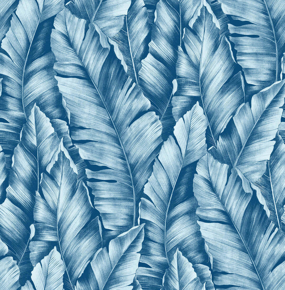 Baha Banana Leaves Regatta Blue by Seabrook Wallpaper NextWall Peel & Stick United States 30.75 20.87" 20.5" - Fabric Carolina -