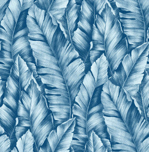 Baha Banana Leaves Regatta Blue by Seabrook Wallpaper