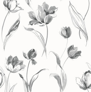 Tulip Toss Black and White by Seabrook Wallpaper