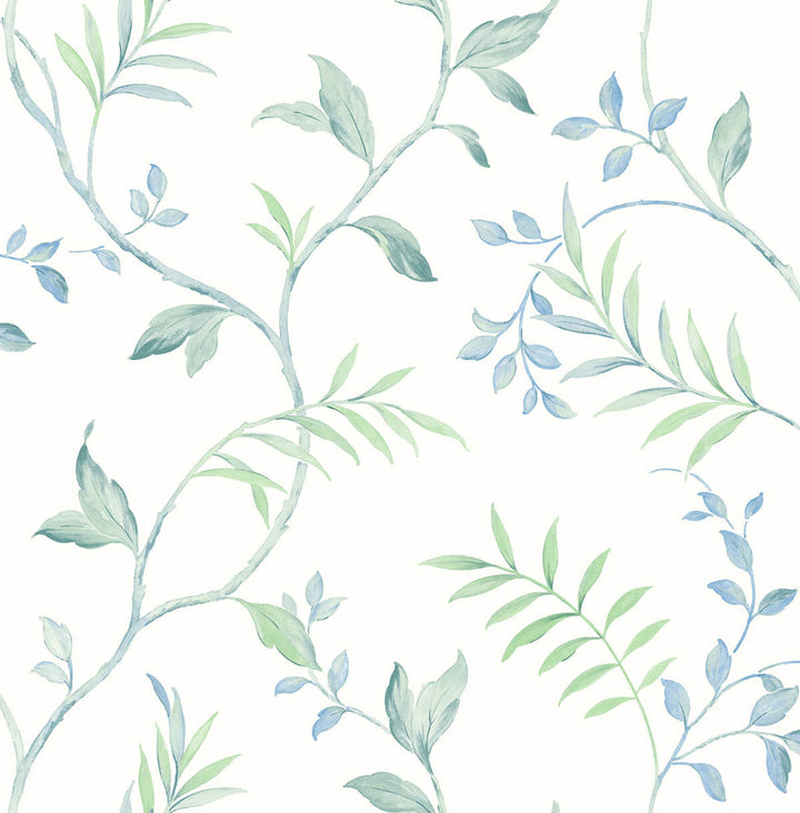 Watercolor Leaf Trail Sea Glass by Seabrook Wallpaper NextWall Peel & Stick United States 30.75 20.87" 20.5" - Fabric Carolina -