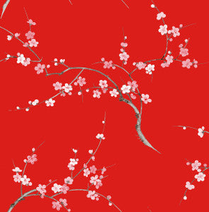 Cherry Blossom Floral Scarlet & Petal Pink by Seabrook Wallpaper