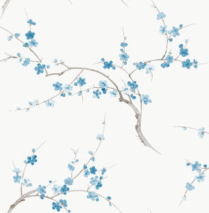 Cherry Blossom Floral Pacific Blue & White by Seabrook Wallpaper