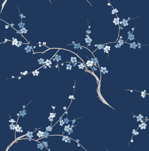 Cherry Blossom Floral Navy & Blue Jay by Seabrook Wallpaper