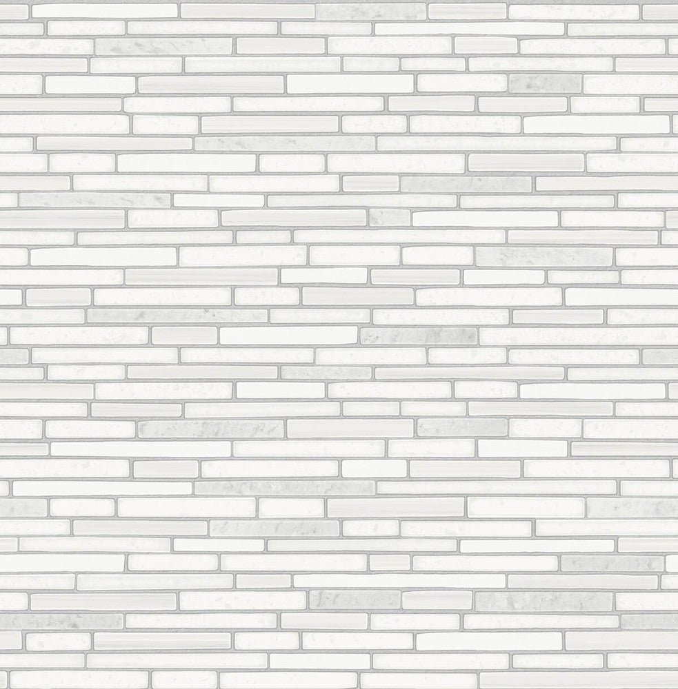 Faux Mosaic Strip Tile Metallic Pearl & Gray by Seabrook Wallpaper NextWall Peel & Stick United States 30.75 20.87" 20.5" - Fabric Carolina -