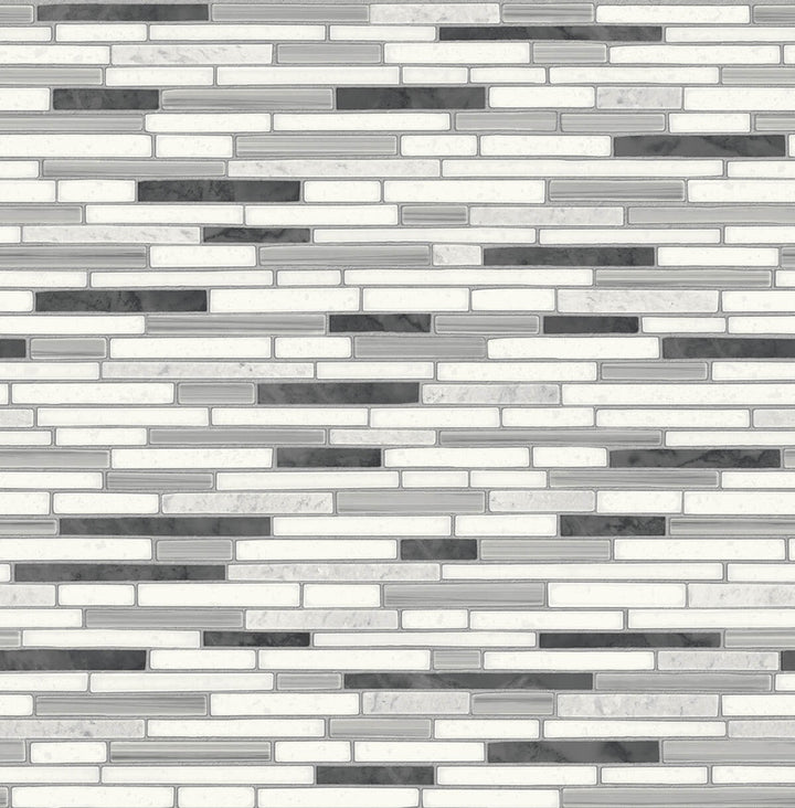 Faux Mosaic Strip Tile Wrought Iron & Gray by Seabrook Wallpaper NextWall Peel & Stick United States 30.75 20.87" 20.5" - Fabric Carolina -