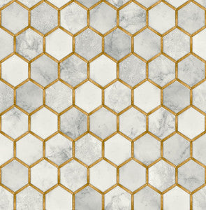 Inlay Hexagon Alaska Grey & Metallic Gold by Seabrook Wallpaper