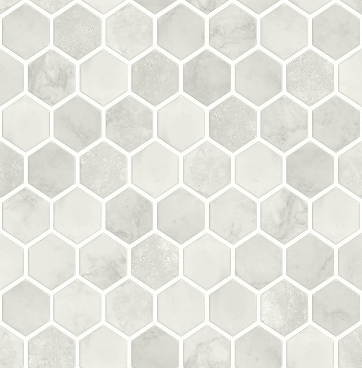 Inlay Hexagon Cream Neutral by Seabrook Wallpaper NextWall Peel & Stick United States 30.75 20.87" 20.5" - Fabric Carolina -