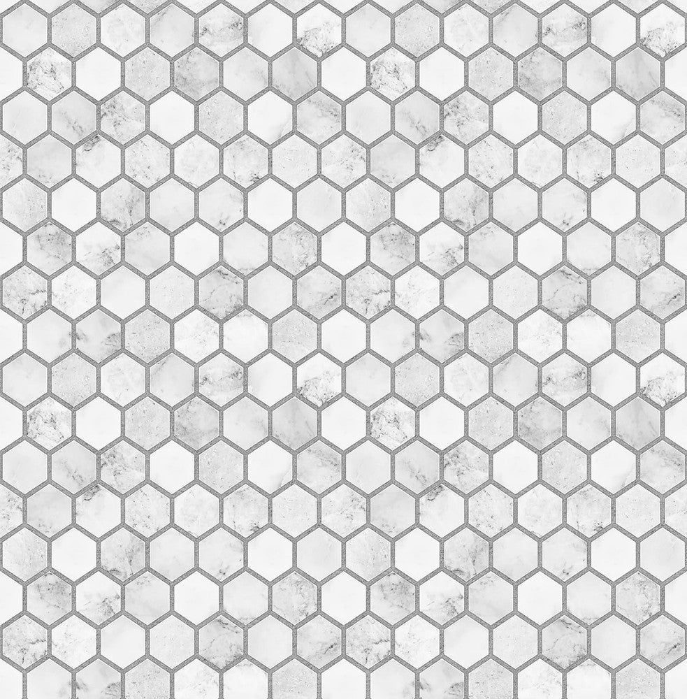 Marble Hexagon Carrara & Argos Grey by Seabrook Wallpaper NextWall Peel & Stick United States 30.75 10.43" 20.5" - Fabric Carolina -