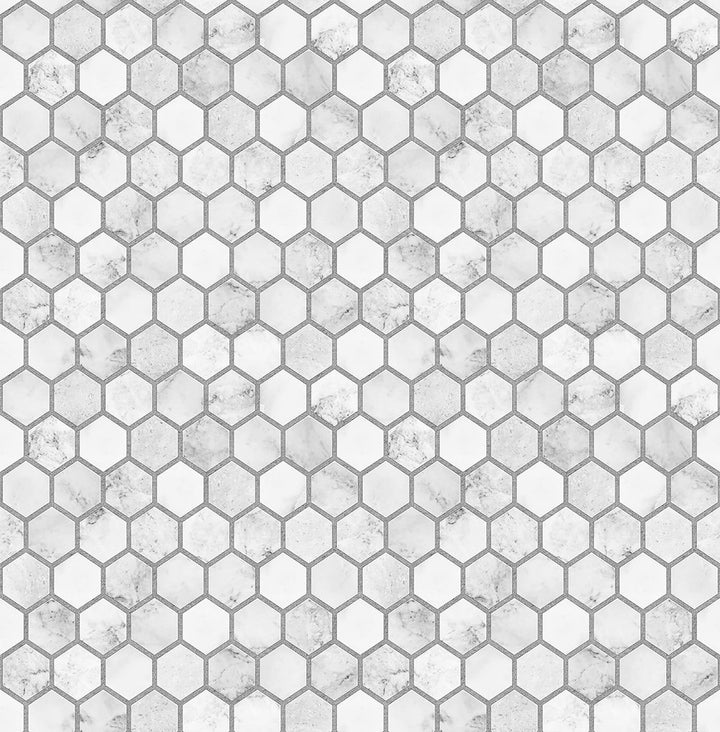 Marble Hexagon Carrara & Argos Grey by Seabrook Wallpaper NextWall Peel & Stick United States 30.75 10.43" 20.5" - Fabric Carolina -