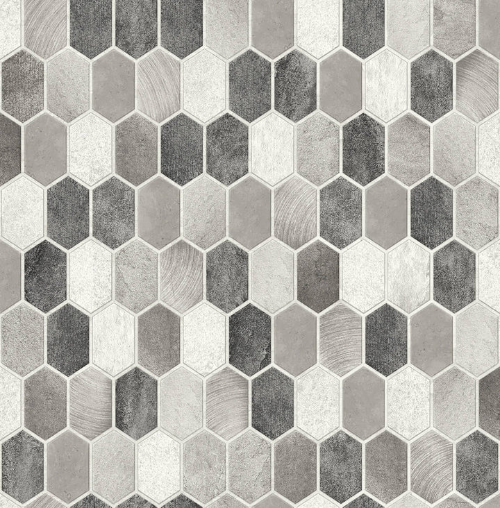 Brushed Hex Tile Pavestone & Chrome by Seabrook Wallpaper NextWall Peel & Stick United States 30.75 20.87" 20.5" - Fabric Carolina -