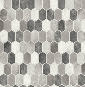 Brushed Hex Tile Pavestone & Chrome by Seabrook Wallpaper