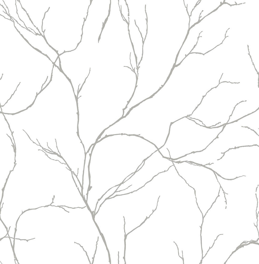 Delicate Branches Metallic Silver by Seabrook Wallpaper NextWall Peel & Stick United States 30.75 20.87" 20.5" - Fabric Carolina -