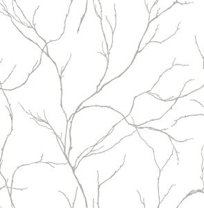 Delicate Branches Metallic Silver by Seabrook Wallpaper