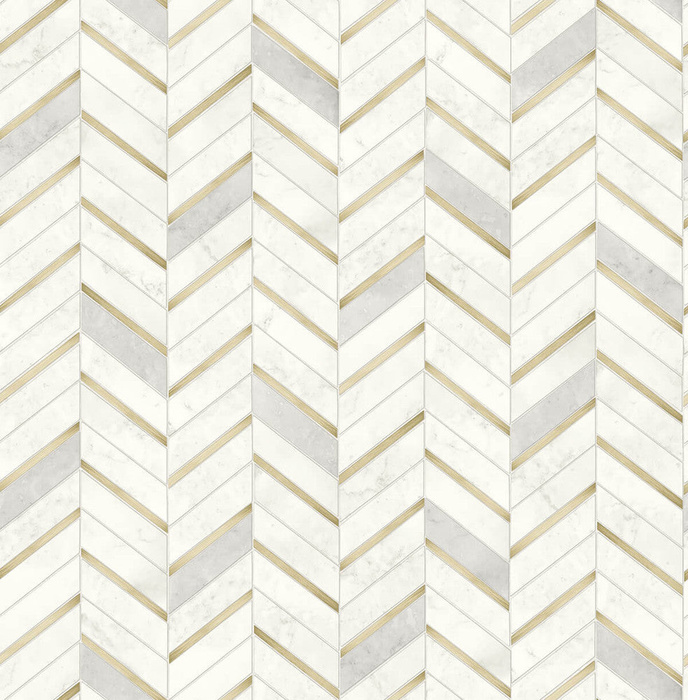 Chevron Marble Tile Metallic Gold & Pearl Gray by Seabrook Wallpaper NextWall Peel & Stick United States 30.75 20.87" 20.5" - Fabric Carolina -