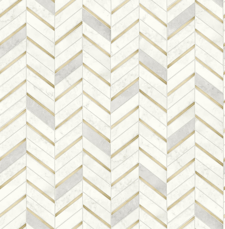 Chevron Marble Tile Metallic Gold & Pearl Gray by Seabrook Wallpaper NextWall Peel & Stick United States 30.75 20.87" 20.5" - Fabric Carolina -