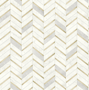 Chevron Marble Tile Metallic Gold & Pearl Gray by Seabrook Wallpaper