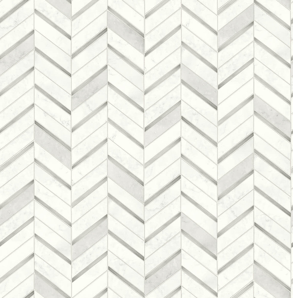 Chevron Marble Tile Metallic Silver & Pearl Gray by Seabrook Wallpaper NextWall Peel & Stick United States 30.75 20.87" 20.5" - Fabric Carolina -