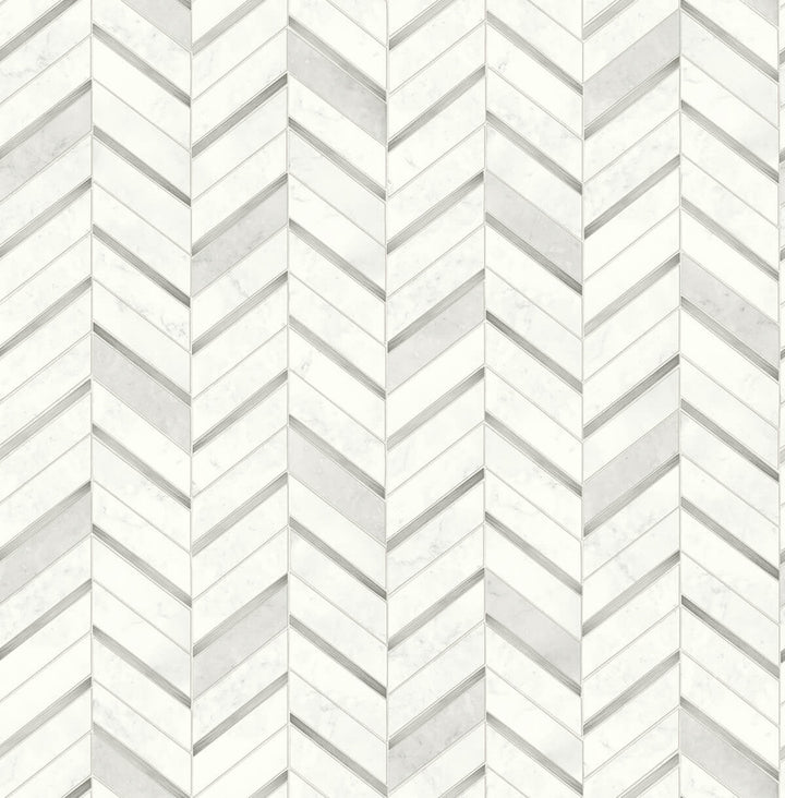 Chevron Marble Tile Metallic Silver & Pearl Gray by Seabrook Wallpaper NextWall Peel & Stick United States 30.75 20.87" 20.5" - Fabric Carolina -