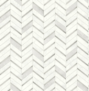 Chevron Marble Tile Metallic Silver & Pearl Gray by Seabrook Wallpaper