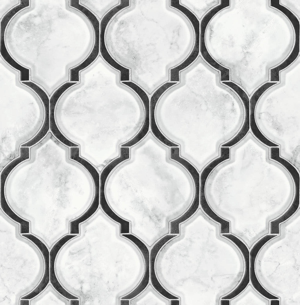 Marbled Ogee Onyx & Carrara by Seabrook Wallpaper NextWall Peel & Stick United States 30.75 20.87" 20.5" - Fabric Carolina -