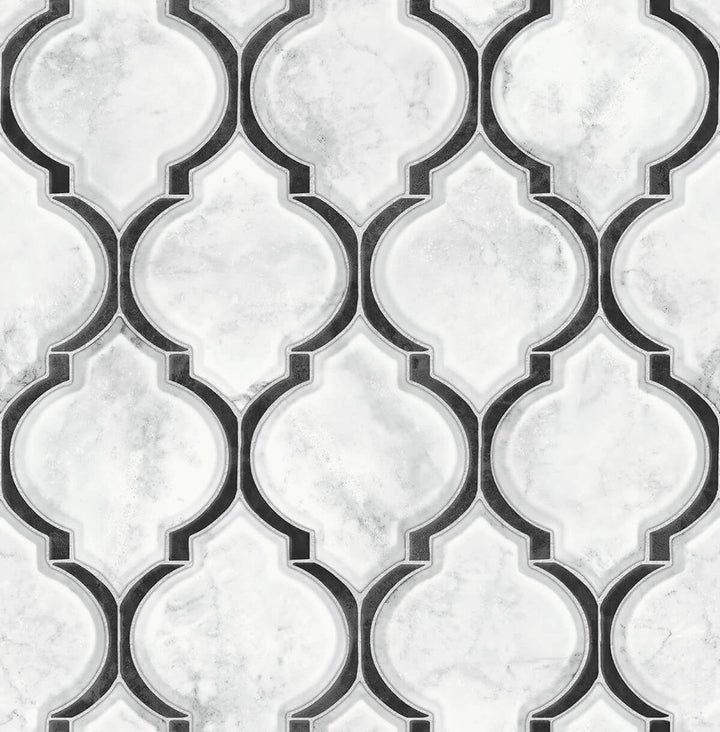 Marbled Ogee Onyx & Carrara by Seabrook Wallpaper NextWall Peel & Stick United States 30.75 20.87" 20.5" - Fabric Carolina -