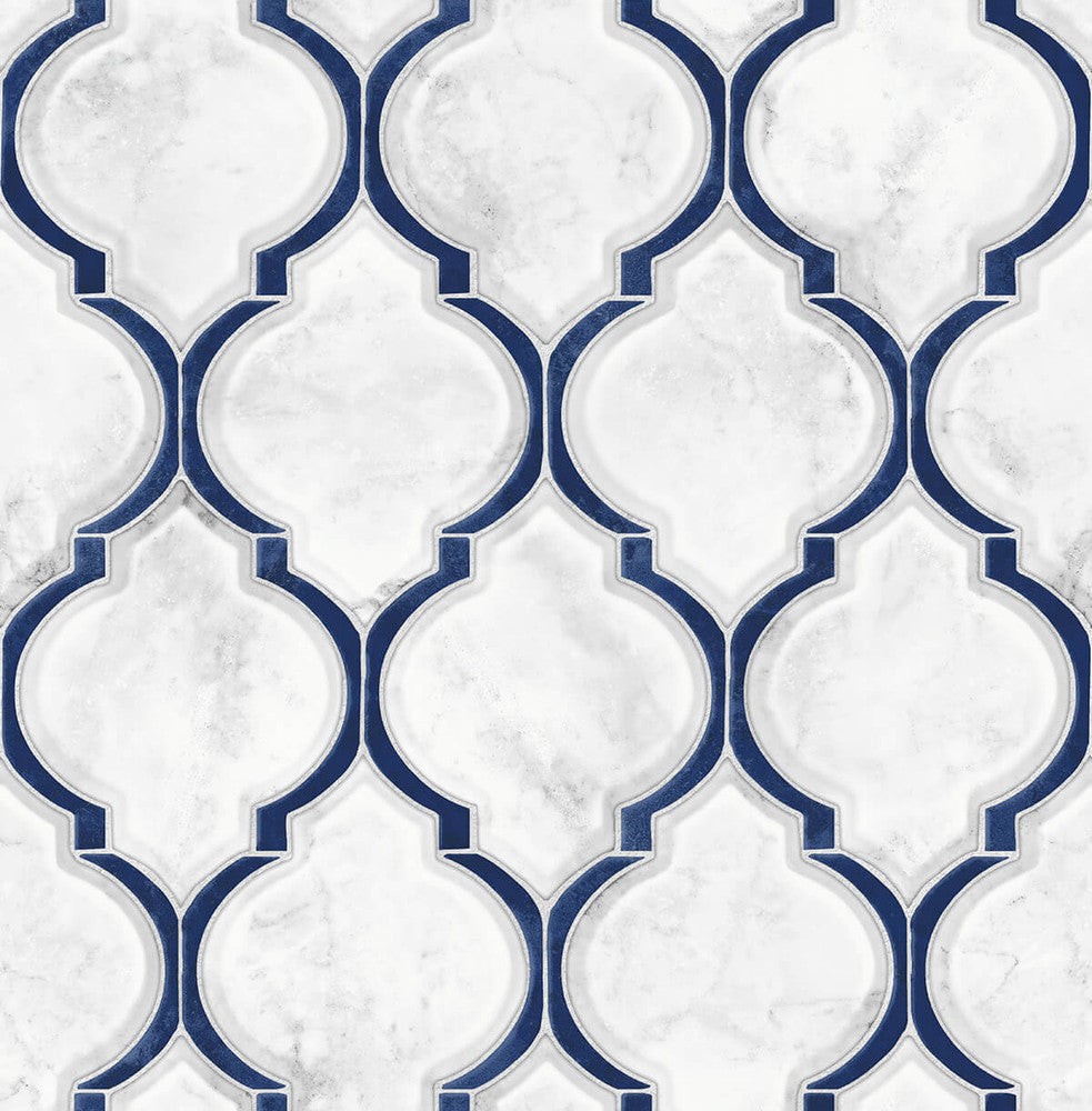 Marbled Ogee Royal Blue & Carrara by Seabrook Wallpaper NextWall Peel & Stick United States 30.75 20.87" 20.5" - Fabric Carolina -