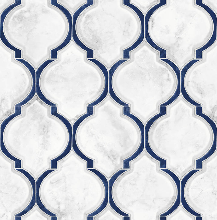 Marbled Ogee Royal Blue & Carrara by Seabrook Wallpaper NextWall Peel & Stick United States 30.75 20.87" 20.5" - Fabric Carolina -