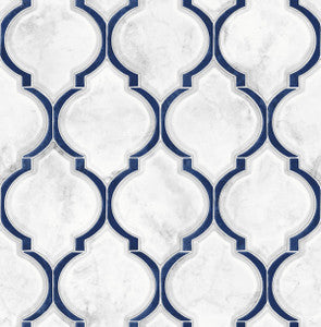 Marbled Ogee Royal Blue & Carrara by Seabrook Wallpaper