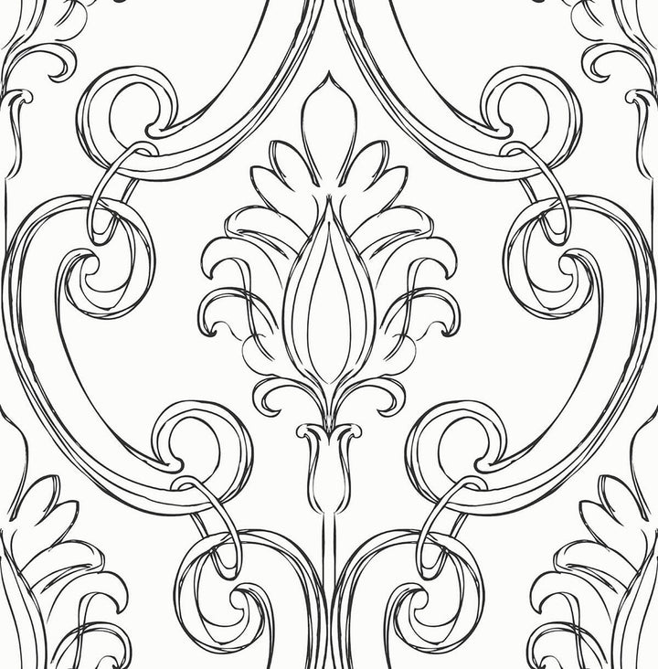 Sketched Damask Ebony by Seabrook Wallpaper NextWall Peel & Stick United States 30.75 20.87" 20.5" - Fabric Carolina -