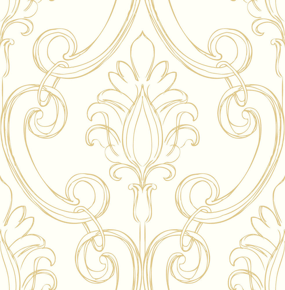 Sketched Damask Metallic Gold by Seabrook Wallpaper NextWall Peel & Stick United States 30.75 20.87" 20.5" - Fabric Carolina -