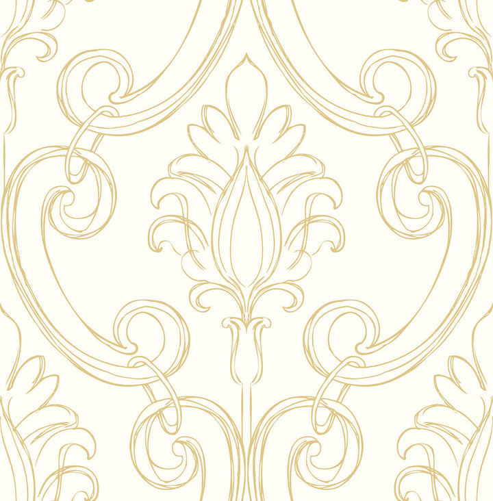 Sketched Damask Metallic Gold by Seabrook Wallpaper NextWall Peel & Stick United States 30.75 20.87" 20.5" - Fabric Carolina -
