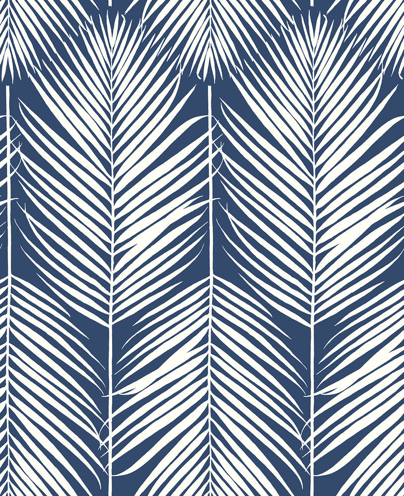 Palm Silhouette Coastal Blue by Seabrook Wallpaper NextWall Peel & Stick United States 30.75 25.2" 20.5" - Fabric Carolina -