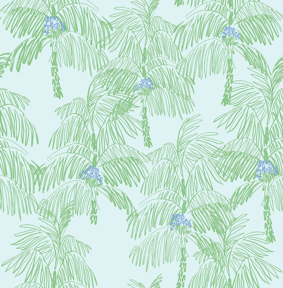 Palm Beach Baby Blue & Seafoam by Seabrook Wallpaper NextWall Peel & Stick United States 30.75 20.87" 20.5" - Fabric Carolina -