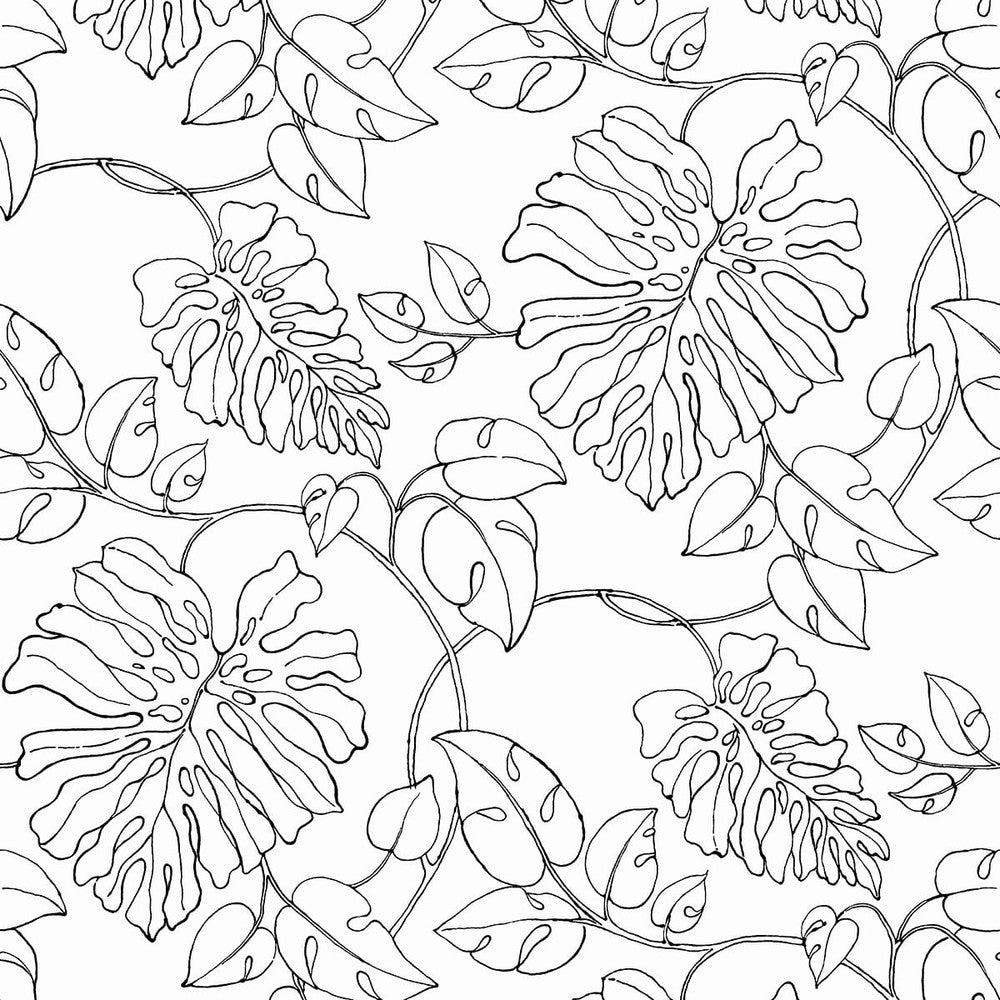 Tropical Linework Black & White by Seabrook Wallpaper NextWall Peel & Stick United States 30.75 18" 20.9" - Fabric Carolina -