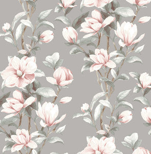 Magnolia Trail Metallic Silver & Petal Pink by Seabrook Wallpaper