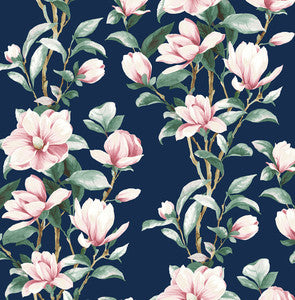 Magnolia Trail Navy & Blush by Seabrook Wallpaper