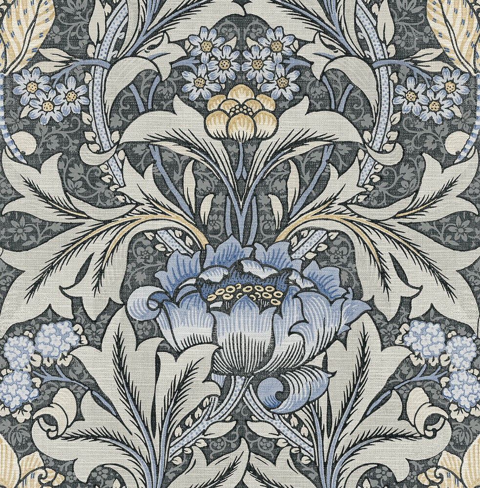 Acanthus Floral Charcoal & Carolina Blue by Seabrook Wallpaper NextWall Peel & Stick United States 30.75 20.87" 20.5" - Fabric Carolina -