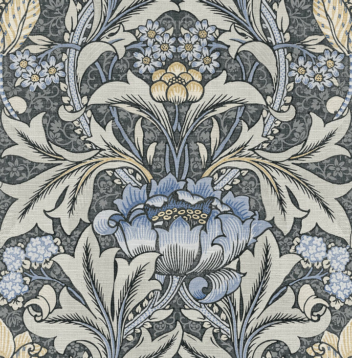 Acanthus Floral Charcoal & Carolina Blue by Seabrook Wallpaper NextWall Peel & Stick United States 30.75 20.87" 20.5" - Fabric Carolina -
