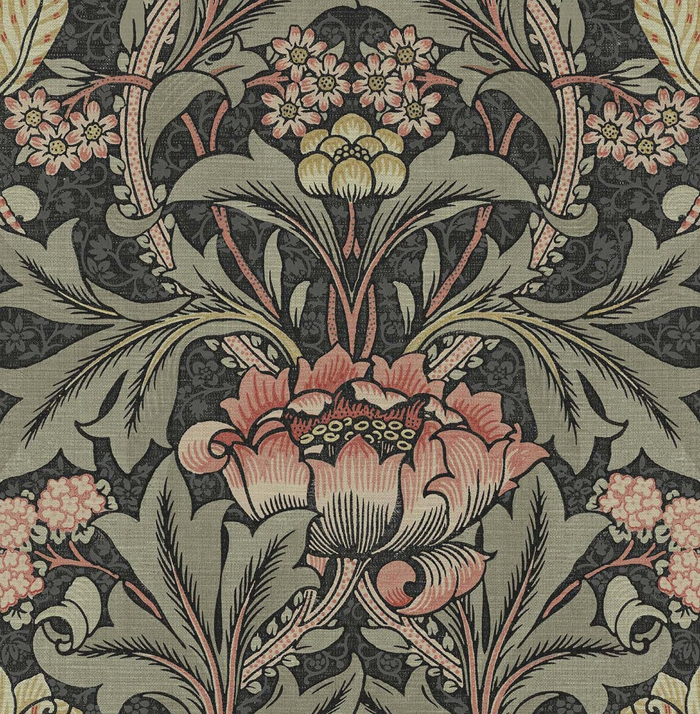 Acanthus Floral Charcoal & Rosewood by Seabrook Wallpaper NextWall Peel & Stick United States 30.75 20.87" 20.5" - Fabric Carolina -