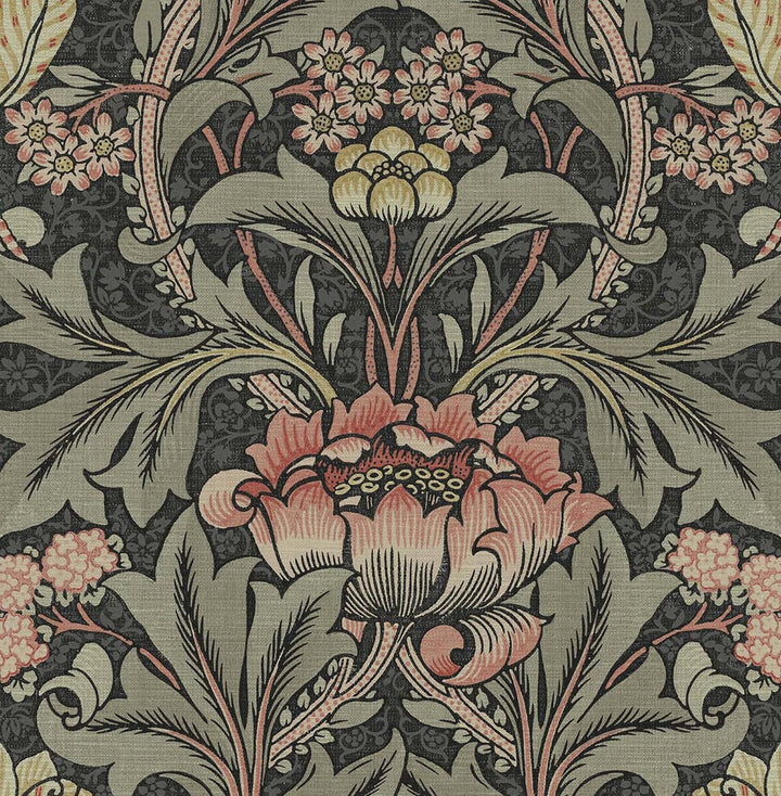Acanthus Floral Charcoal & Rosewood by Seabrook Wallpaper NextWall Peel & Stick United States 30.75 20.87" 20.5" - Fabric Carolina -