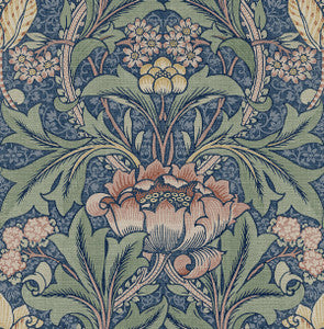 Acanthus Floral Denim Blue & Salmon by Seabrook Wallpaper