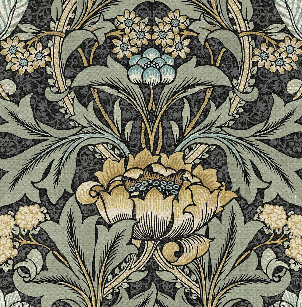 Acanthus Floral Charocal & Goldenrod by Seabrook Wallpaper NextWall Peel & Stick United States 30.75 20.87" 20.5" - Fabric Carolina -
